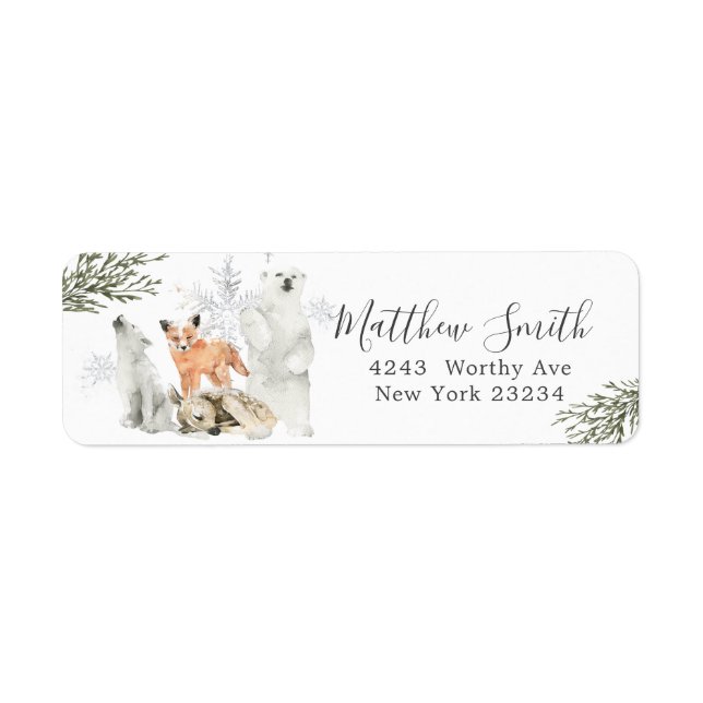 Étiquette Winter Onederland Woodland Animal Anniversaire Adr (Devant)