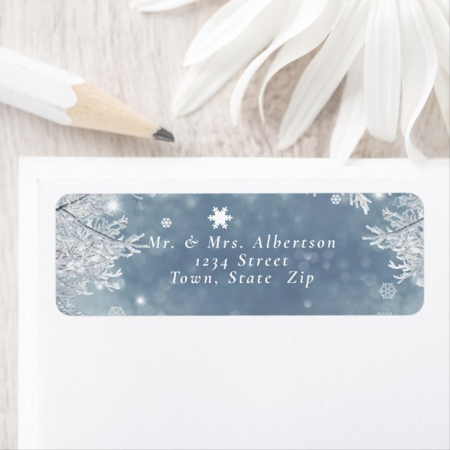 Étiquette Winter Snowflakes Blue & White Adresse de retour (En situation)