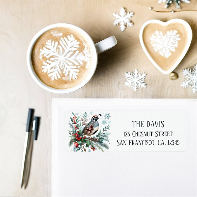 Étiquette Winter Vibes California Quail - Adresse de retour (Créateur téléchargé)