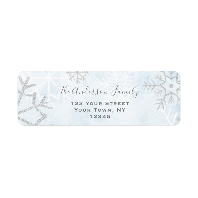 Étiquette Winter Wonderland Blue Silver Snow (Devant)