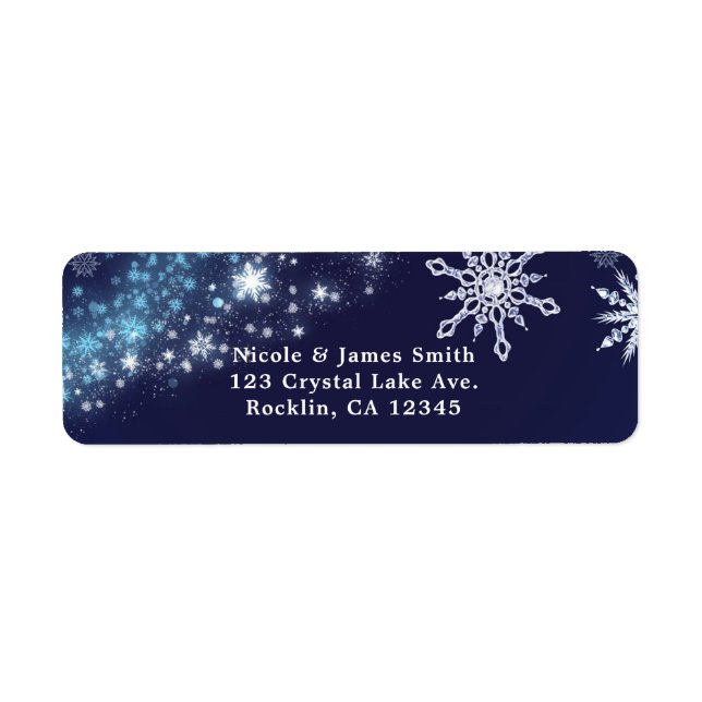 Étiquette Winter Wonderland Blue & White Sparkies Snowflakes (Devant)
