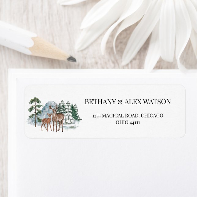 Étiquette Winter Wonderland Deer Forest Baby shower de neige (En situation)