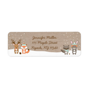 Étiquette Winter Woodland Animal Baby shower Adresse