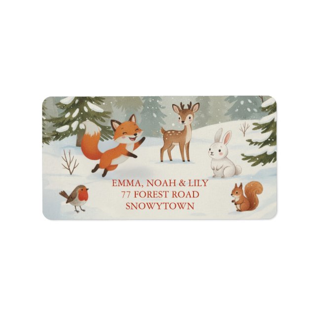 Étiquette Winter Woodland Merry Christmas Forest Animals (Devant)