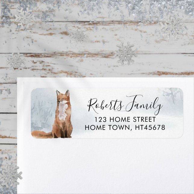 Étiquette Winter Woodland Scene Fox Adresse de retour (Winter Woodland Scene Fox Return Address Label)