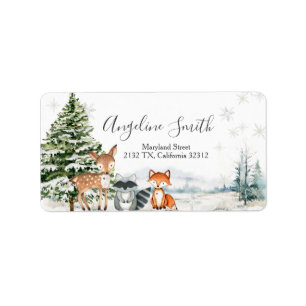 Étiquette Winter Woodland Snowflakes Baby shower Adresse
