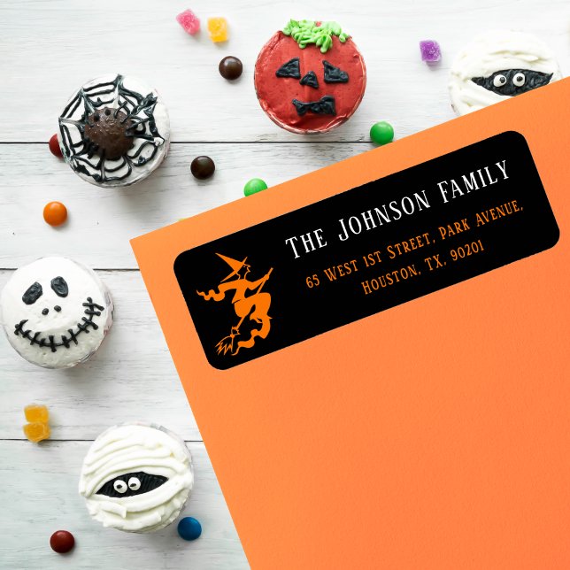 Étiquette Witch Halloween Party Mail Black Adresse de retour (Witch Halloween Party Mail Black Return Address Label)