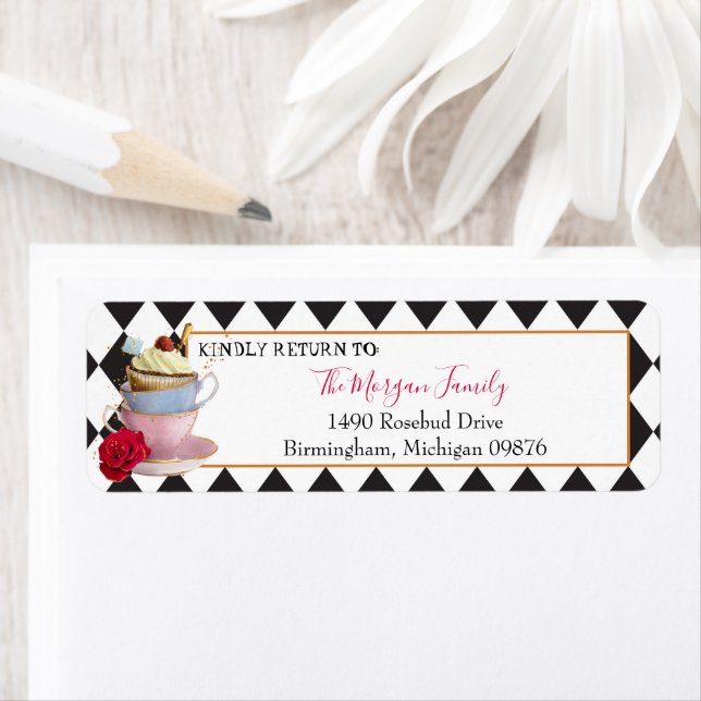 Étiquette Wonderland Tea Party Tea Cups Adresse (En situation)