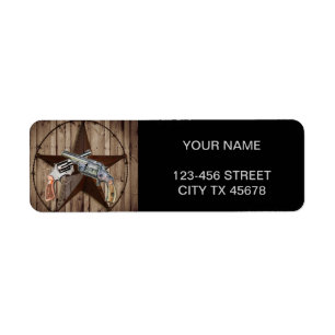 Étiquette Woodgrain texas star cowboy western country pistol