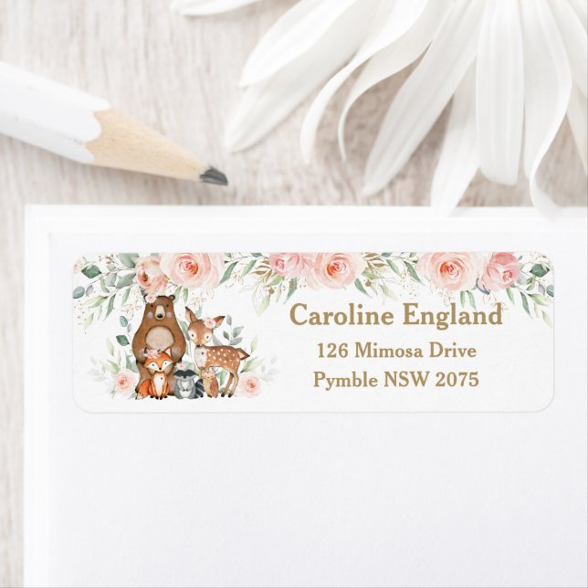 Étiquette Woodland Animaux Blush Floral Adresse de retour (En situation)