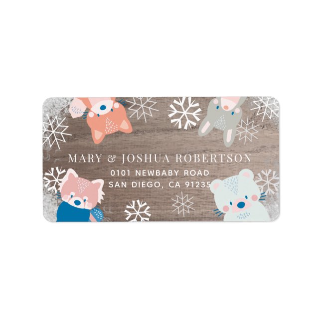 Étiquette Woodland Animaux Snowflakes Rustique Woodv Adresse (Devant)
