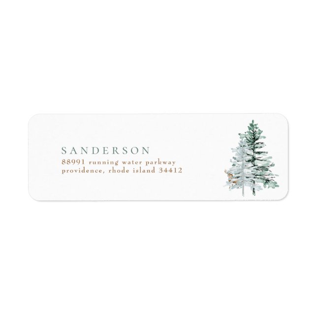 Étiquette Woodland Trees Deer White Adresse de retour Label (Devant)