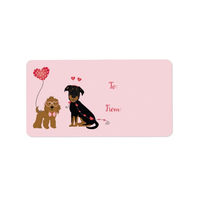 Étiquette Woof You Be Mine Valentine Dogs (Devant)