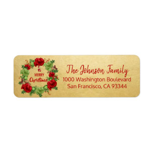 Étiquette Wreath Gold Holiday Christmas Adresse de retour