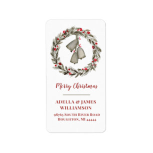 Étiquette Wreath with Red Berries and Bells