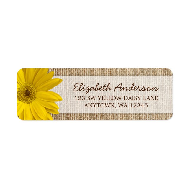 Étiquette Yellow Daisy Rustic Burlap Adresse (Devant)