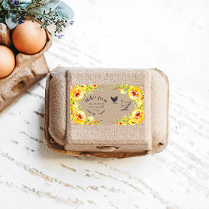 Étiquette yellow floral rustic script Egg Carton Label