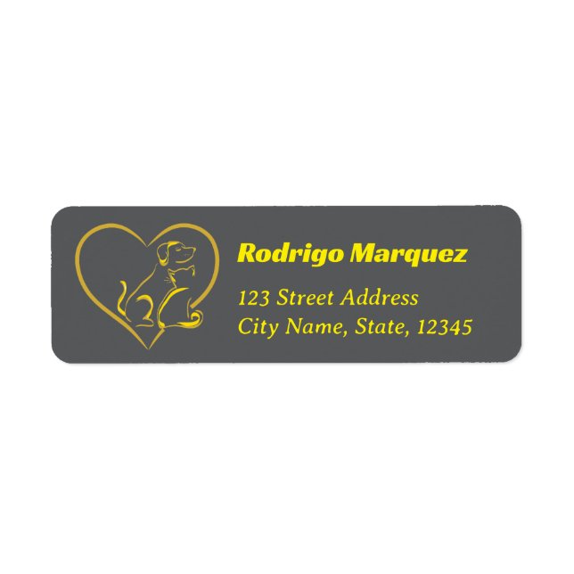 Étiquette Yellow Line Art Cat, Dog, and Heart  (Devant)