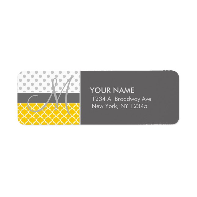 Étiquette Yellow Quatrefoil and Grey Polka Dot Pattern (Devant)