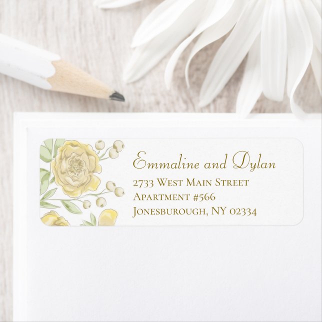 Étiquette Yellow Rose Wedding Return ADdress (En situation)
