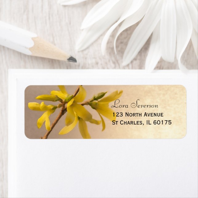 Étiquette Yellow Spring Forsythia Flowers Adresse de retour (En situation)