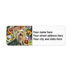 Étiquette Yorkshire Terrier aux Pansies