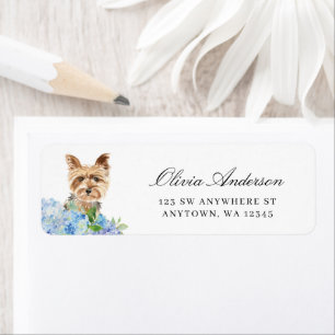 Étiquette Yorkshire Terrier Blue Hydrangea Adresse de retour