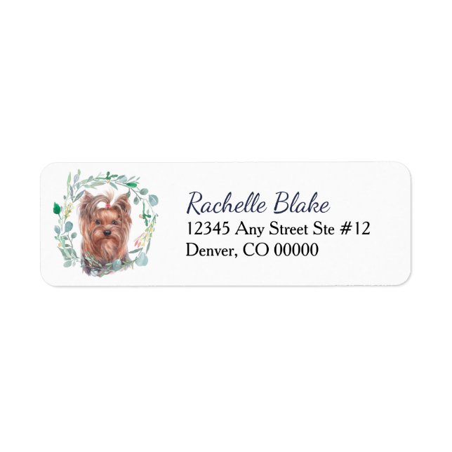 Étiquette Yorkshire Terrier Chien Wreath Adresse de retour L (Devant)