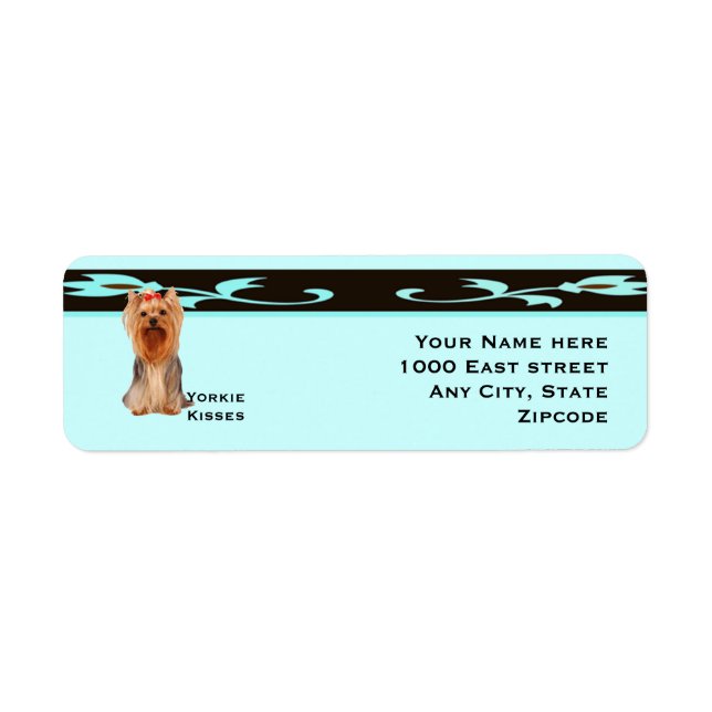 Étiquette Yorkshire Terrier, Turquoise & Black Design (Devant)