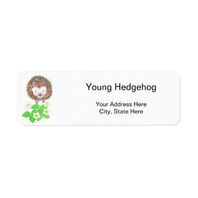 Étiquette Young Hedgehog & Strawberry Flowers Adresse de ret (Devant)