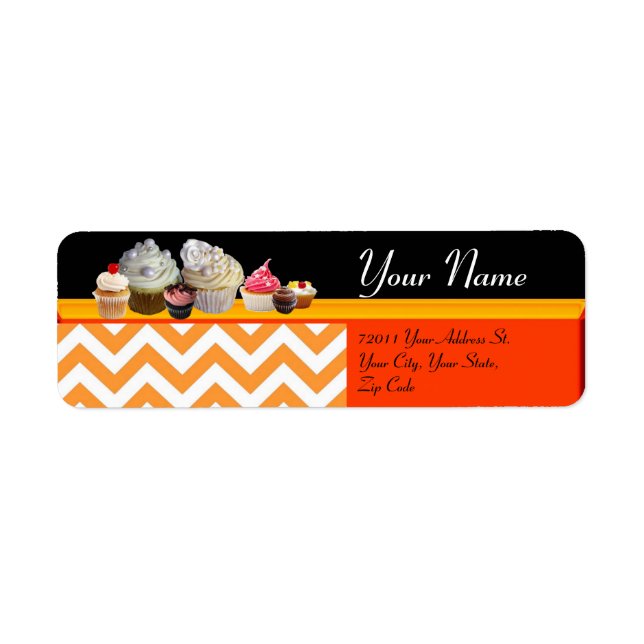 Étiquette YUMMY CUPCAKES DESERT SHOP, Orange White Chevron (Devant)