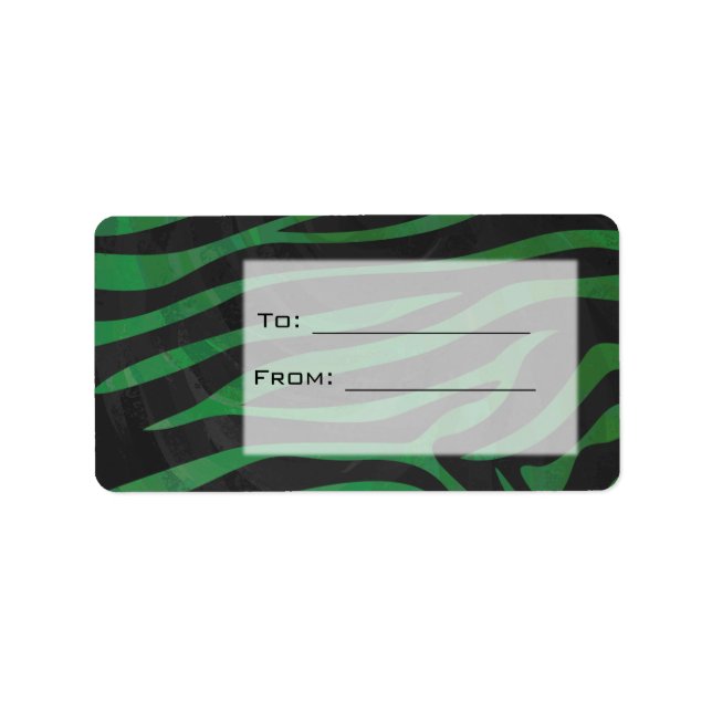 Étiquette Zebra Monogramme noir et vert (Devant)