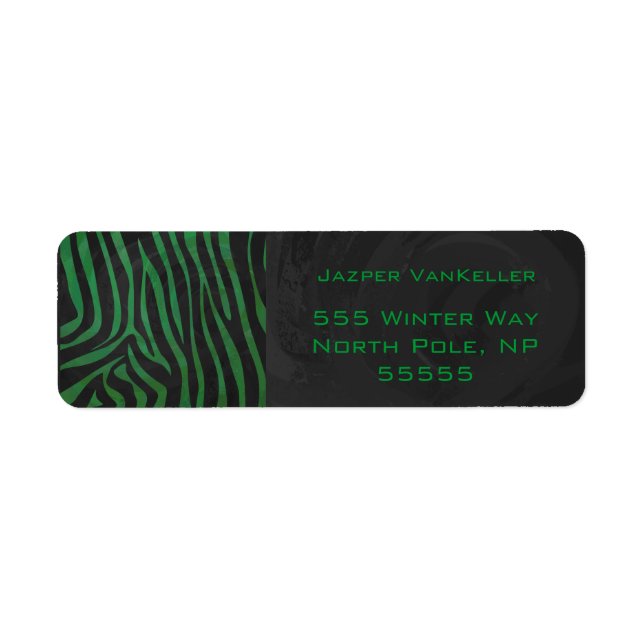 Étiquette Zebra Monogramme noir et vert (Devant)