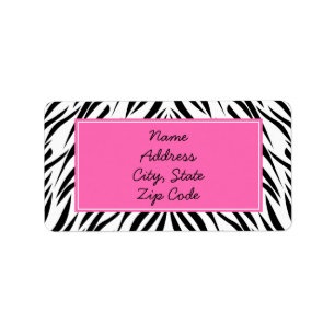 Étiquette Zèbre noir et blanc et rose chaud