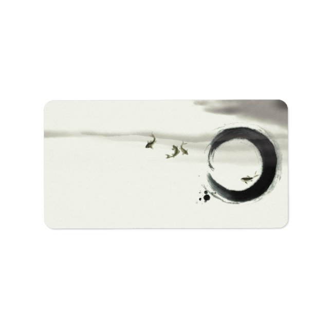 Étiquette Zen Circle Enso Koi Brush Peinture Art (Devant)