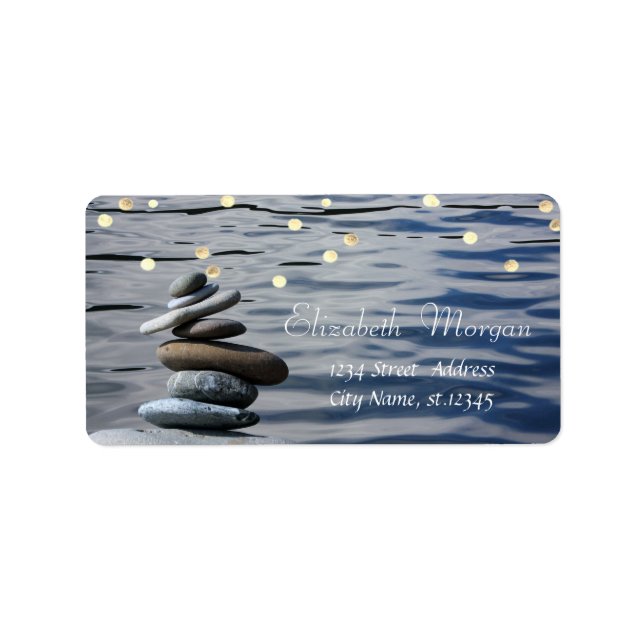 Étiquette Zen Stones, Mer, Faux Gold Foil Confetti (Devant)