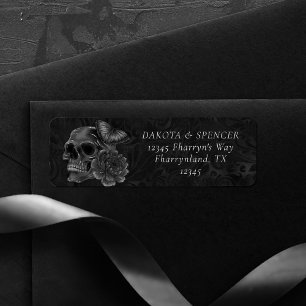 Étiquette Zodiac Magic   Dark Navy Blue Gothic Skull Roses