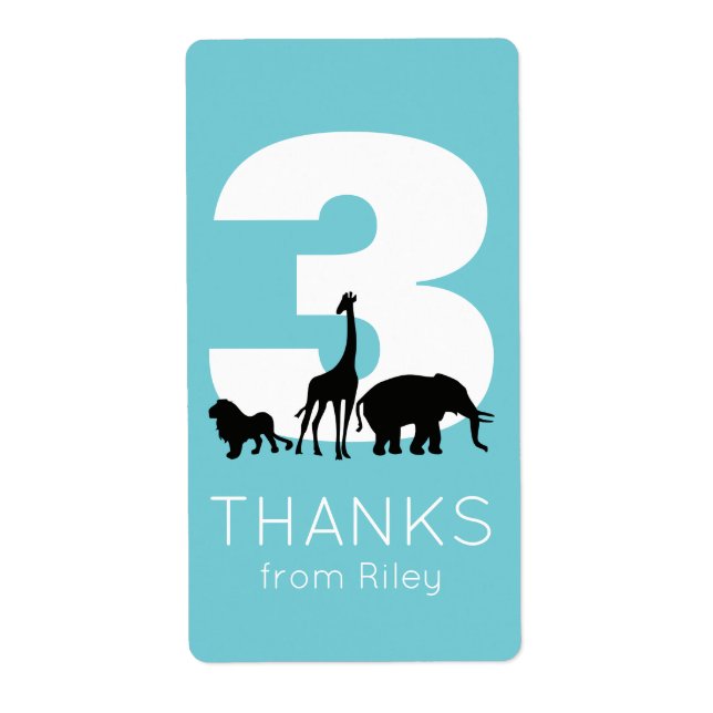 Étiquette Zoo fête d'anniversaire bleu merci autocollants (Devant)