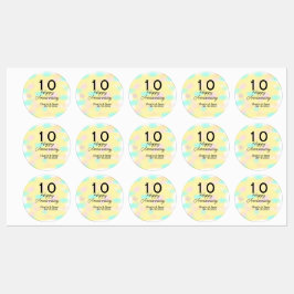 Étiquettes 10 wedding anniversary yellow pastel name retro bo