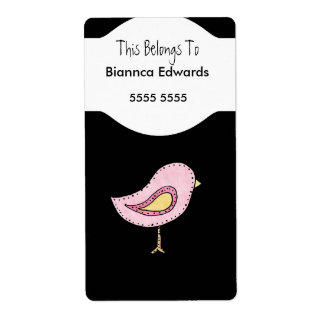 Étiquettes Ados Enfants Rose Oiseau Livre Plaque C