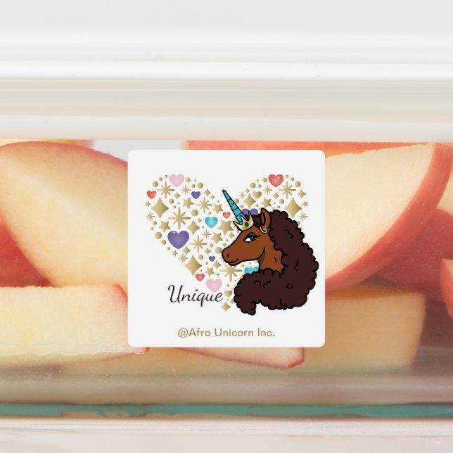 Étiquettes Afro Unicorn | Design cardiaque unique (Apposé)