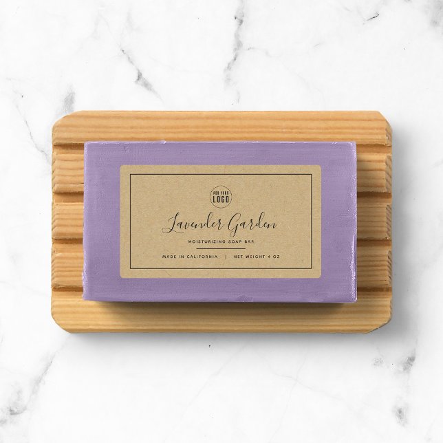 Étiquettes Ajouter votre logo Gray Bordure Kraft produit (Créateur téléchargé)