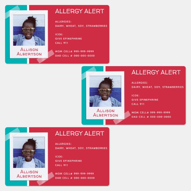 Étiquettes Alerte allergique Enfants Photo Médecine Urgences  (Groupe)