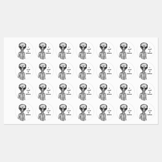 Étiquettes Alien gris, je veux croire (Feuille)