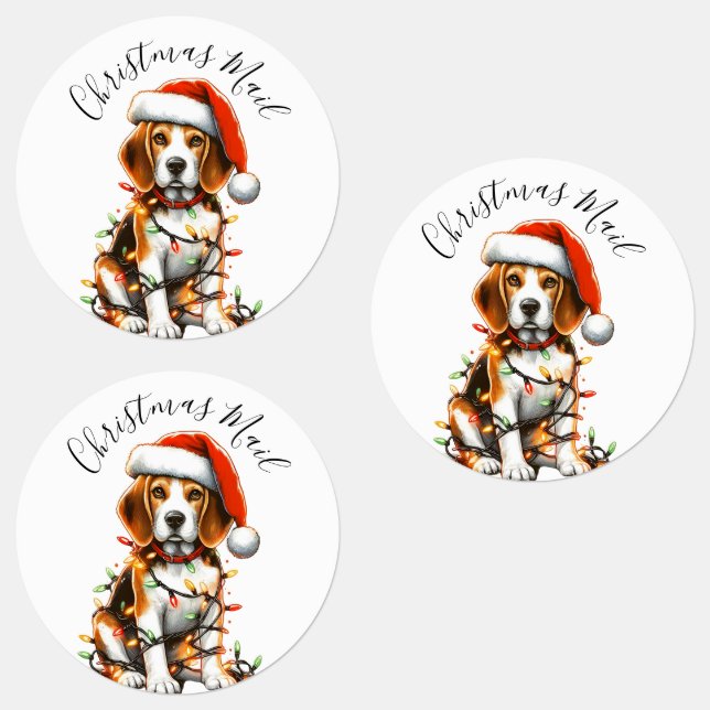 Étiquettes Amusant Beagle moderne lumière de Noël mignonne (Groupe)