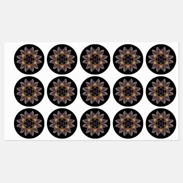 Étiquettes Ange Abstraite ailes Mandala Monogramme fractal (Feuille)