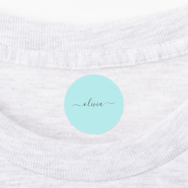 Étiquettes Aqua Blue Turquoise Moderne Script Girl Monogramme