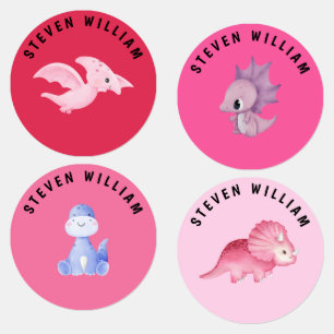 Étiquettes Aquarelle rose Dinosaures Enfants personnalisés