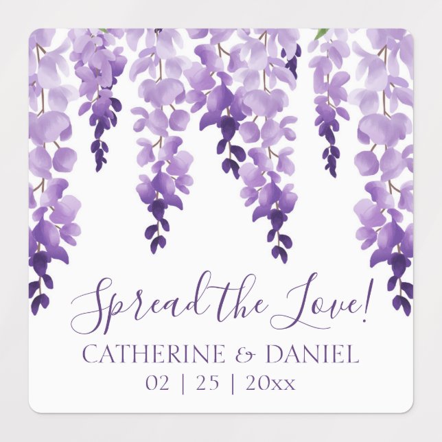 Étiquettes Aquarelle Wisteria Mariage Étaler Le Script d'amou (Design 1)