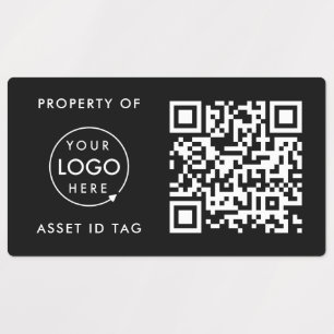 Étiquettes Asset ID Tag QR Code Property of Business Black